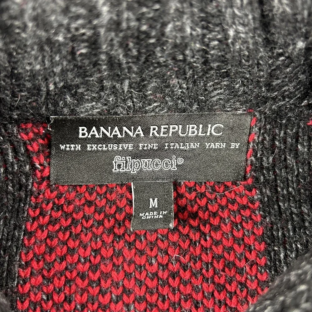 Banana Republic Cardigan Sweater Mens Medium Red‎ Plaid Shawl Collar Flipucci
